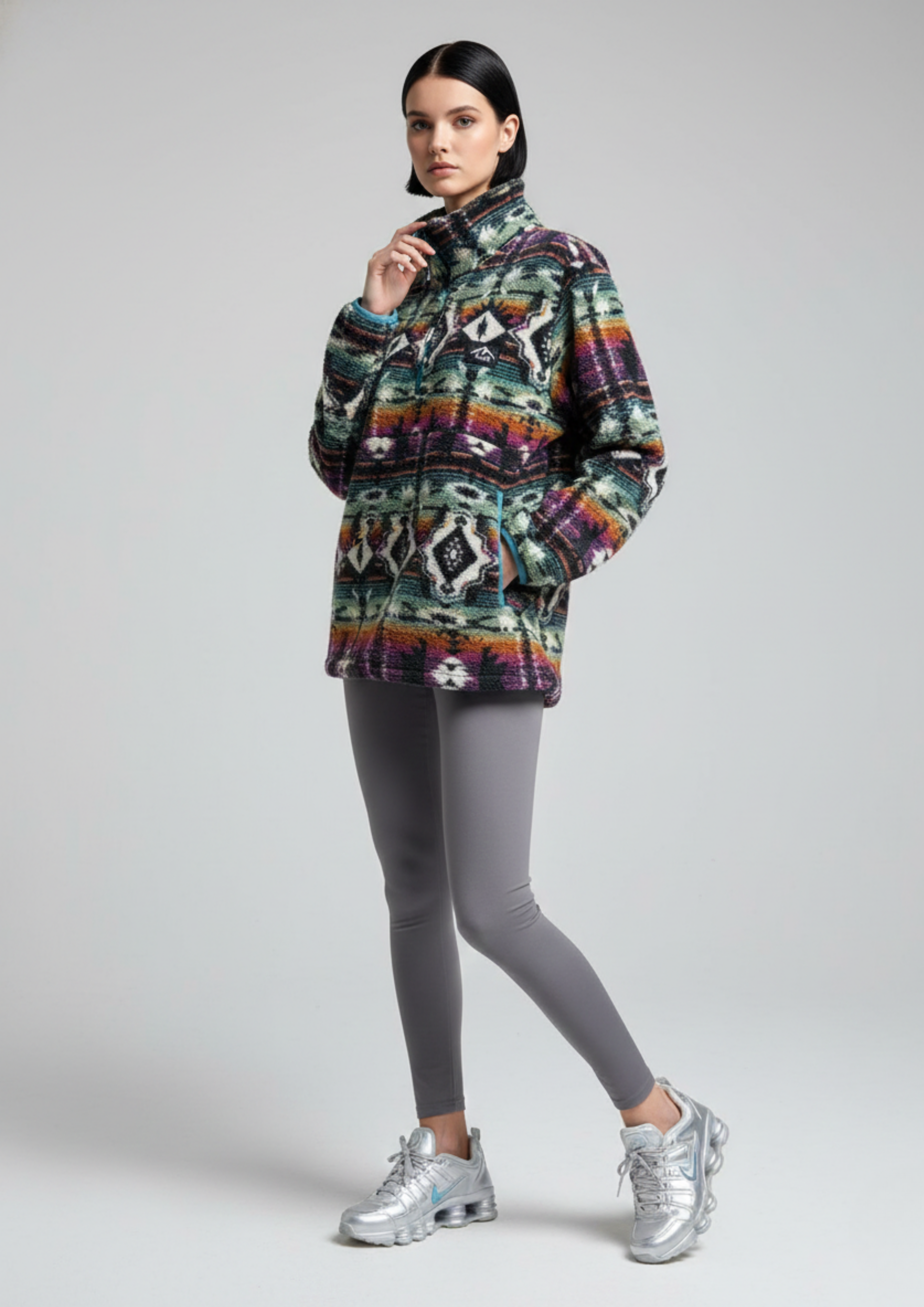 The Trek fleece in Rainbow Aztec