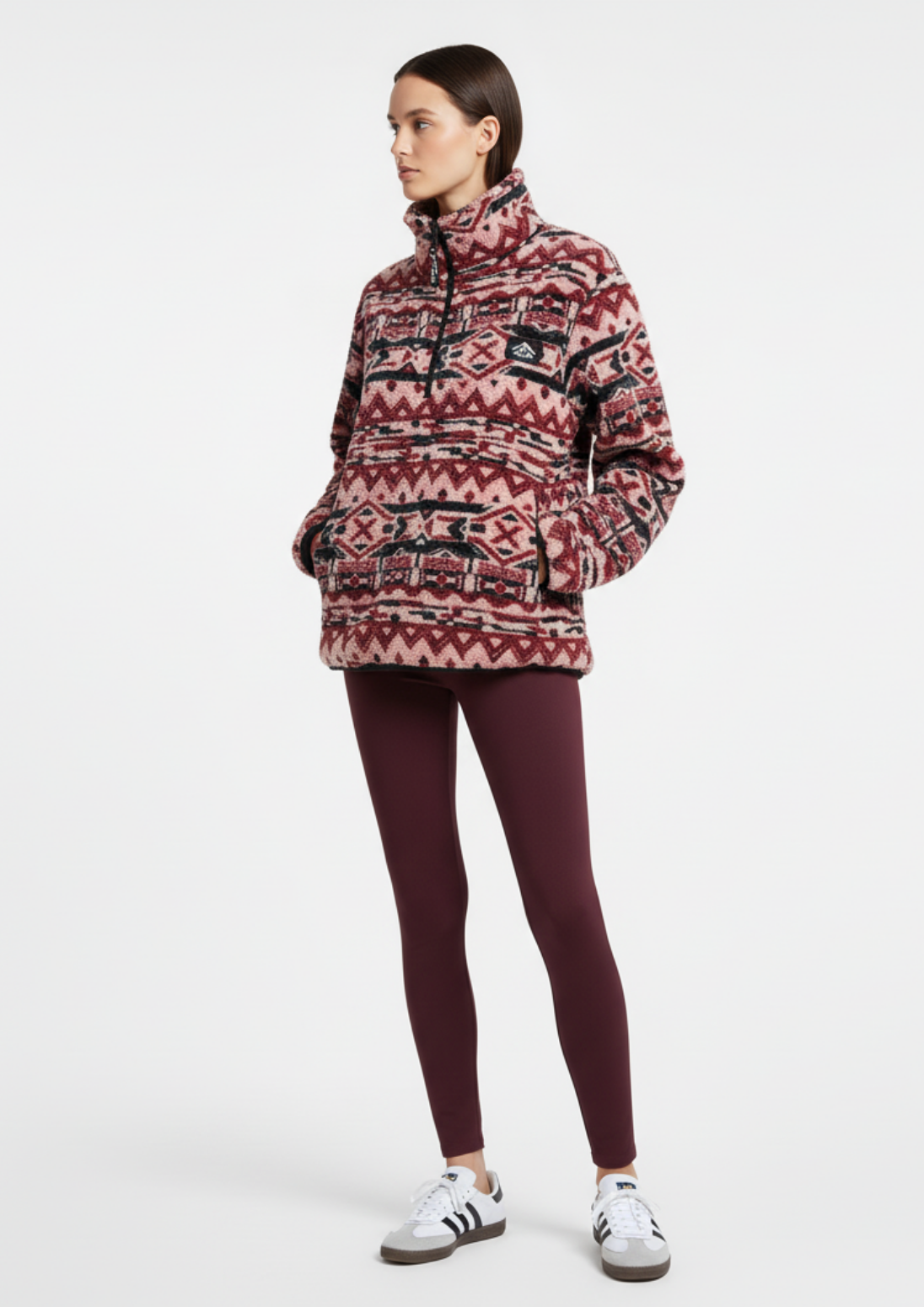 The Trek fleece in Berry Aztec