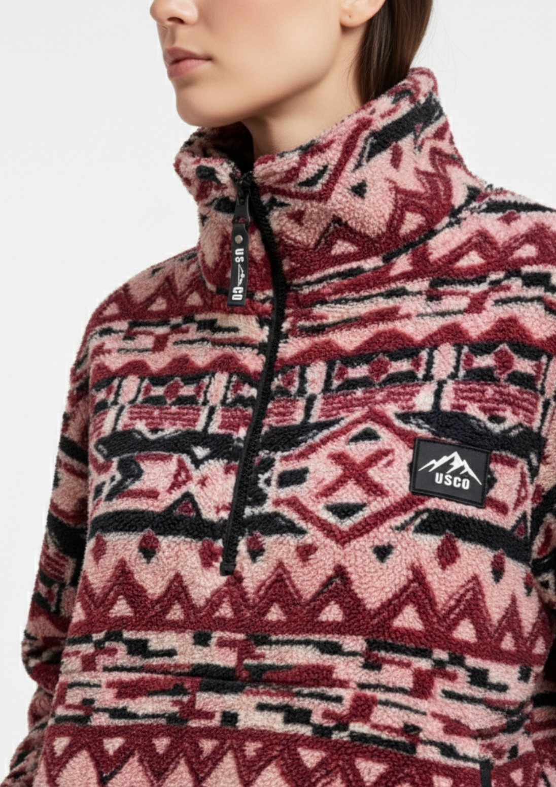 The Trek fleece in Berry Aztec